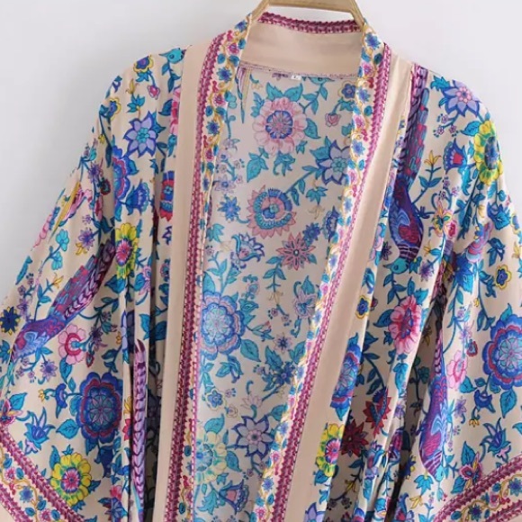 SOLD OUT Colorful Floral Peacock Bohemian Kimono Duster - Picture 3 of 13